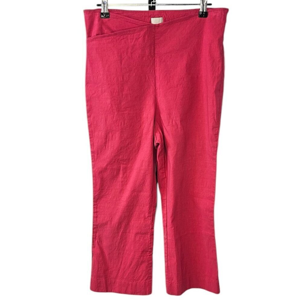 Anthropologie Maeve Bombshell Cross Waist Linen Blend Pink Crop Pants Size 10